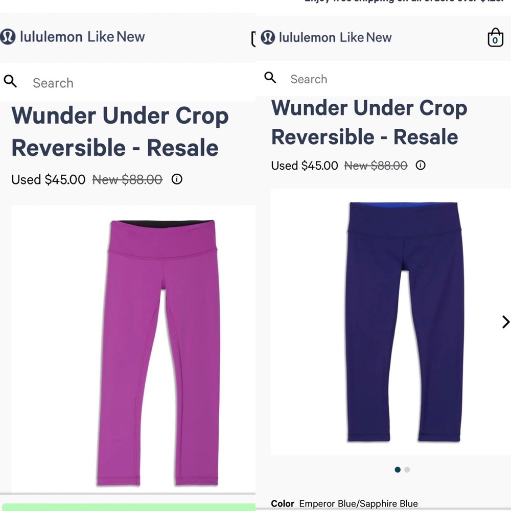 BUNDLE 2 Pair Lululemon Wunder Under Crop Reversible